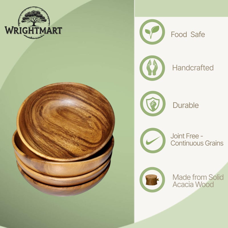 WRIGHTMART Wooden Salad Bowl Set â€“ Set of 4 Acacia Wood 7â€ Wood Salad Bowls for Food, Rustic Handcrafted Kitchenware for Snacks, Fruit & Sides, Gift-Ready for Holidays & Housewarming - Image 3